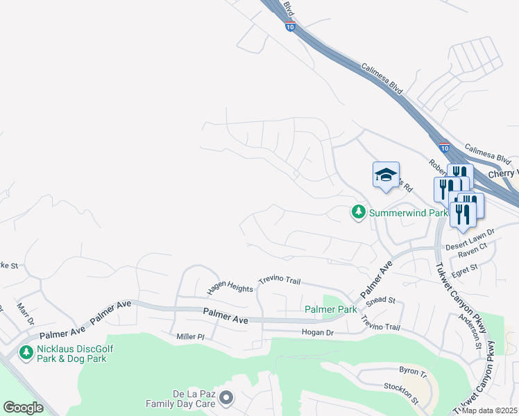 map of restaurants, bars, coffee shops, grocery stores, and more near 1537 Yucca Court in Calimesa