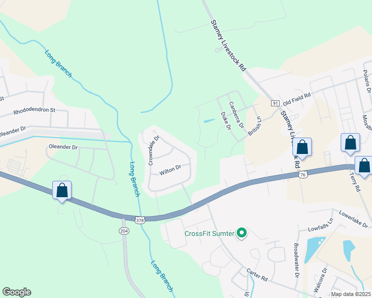 map of restaurants, bars, coffee shops, grocery stores, and more near 1609 Crowndale Drive in Sumter