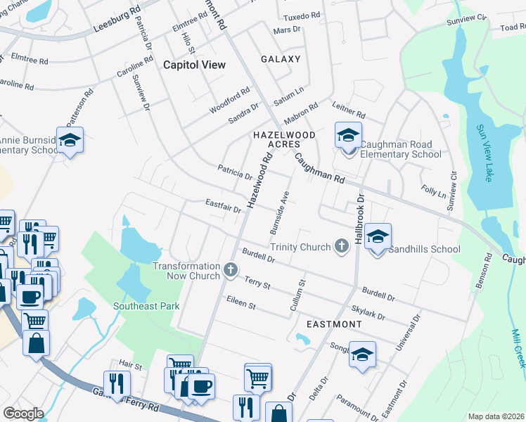 map of restaurants, bars, coffee shops, grocery stores, and more near 1527 Burnside Avenue in Columbia