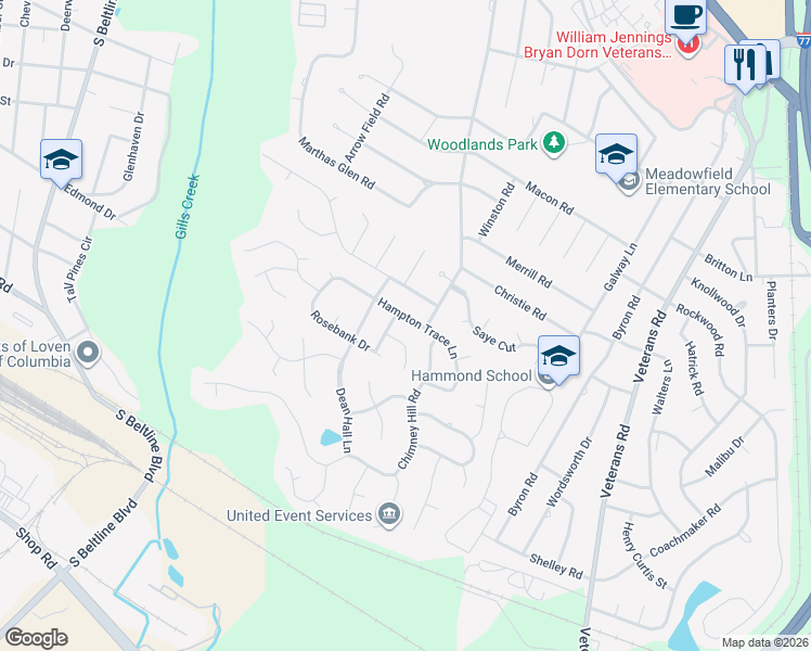 map of restaurants, bars, coffee shops, grocery stores, and more near 117 Chesney Lane in Columbia