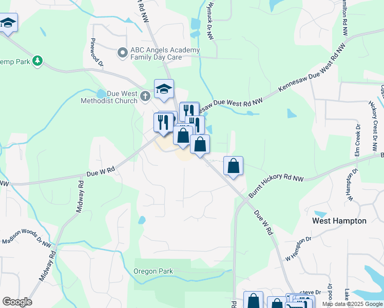 map of restaurants, bars, coffee shops, grocery stores, and more near 3879 Due West Road Northwest in Marietta