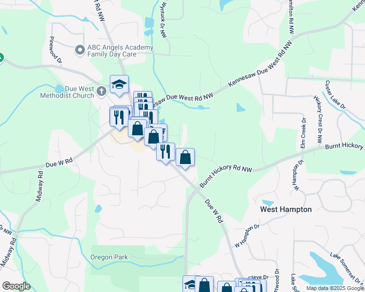 map of restaurants, bars, coffee shops, grocery stores, and more near 568 Ridge Lake Lane Northwest in Marietta