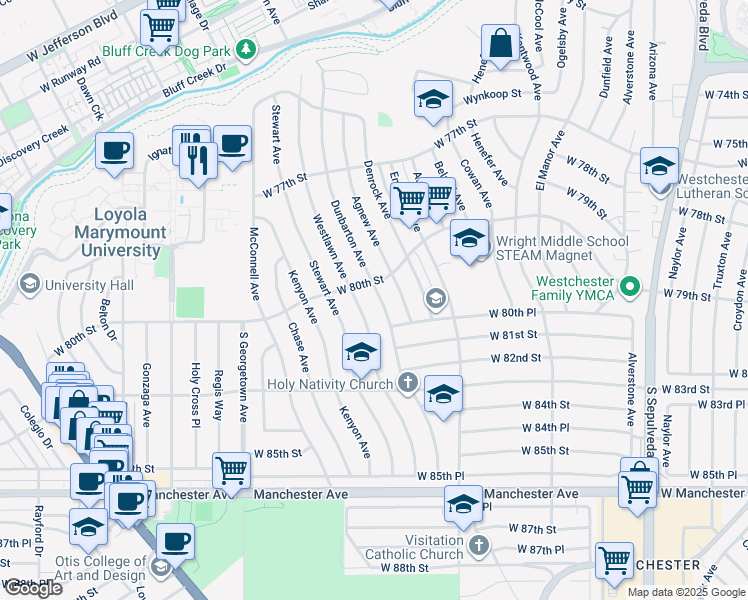 map of restaurants, bars, coffee shops, grocery stores, and more near 8015 Dunbarton Avenue in Los Angeles