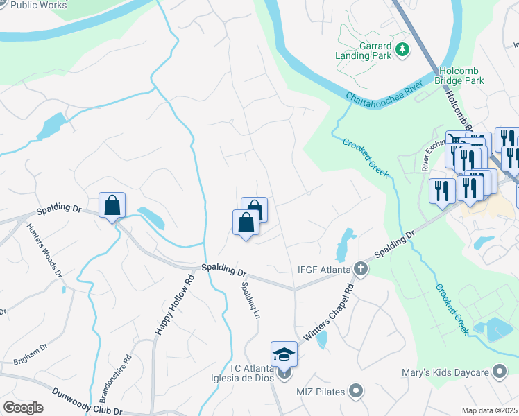 map of restaurants, bars, coffee shops, grocery stores, and more near 205 Summerhouse Lane in Atlanta