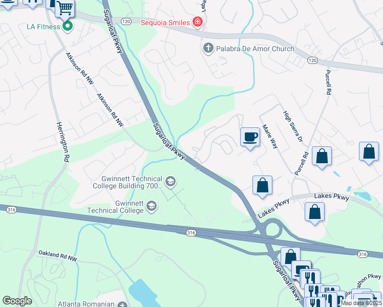 map of restaurants, bars, coffee shops, grocery stores, and more near in Gwinnett County