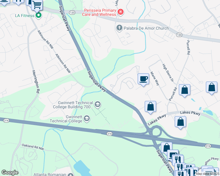 map of restaurants, bars, coffee shops, grocery stores, and more near in Gwinnett County