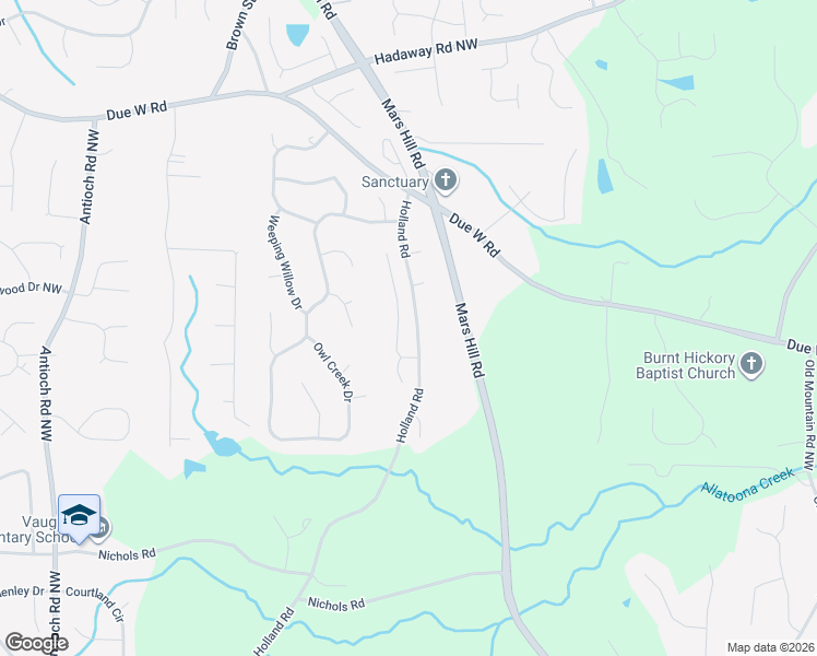 map of restaurants, bars, coffee shops, grocery stores, and more near 414 Holland Springs Drive Northwest in Powder Springs