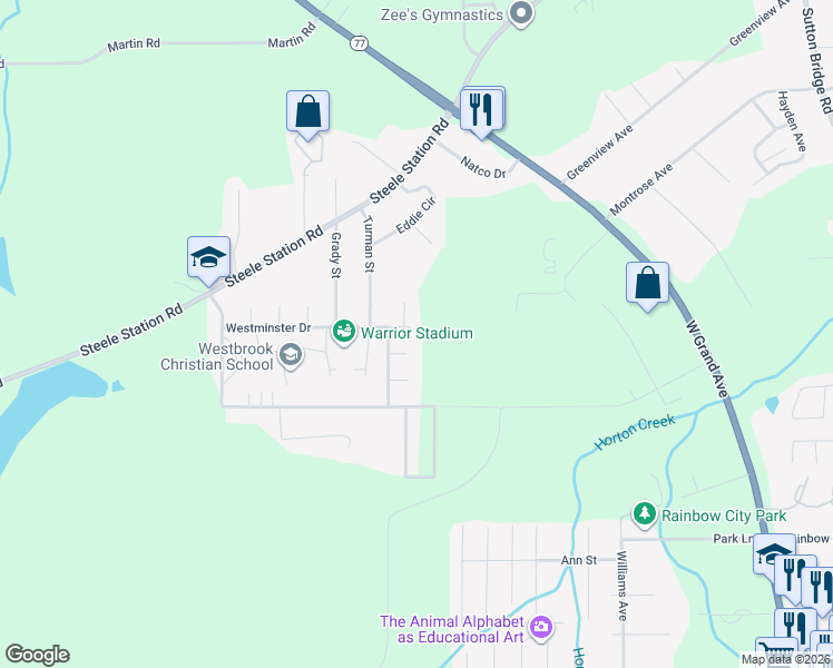 map of restaurants, bars, coffee shops, grocery stores, and more near 608 Berkshire Court in Rainbow City