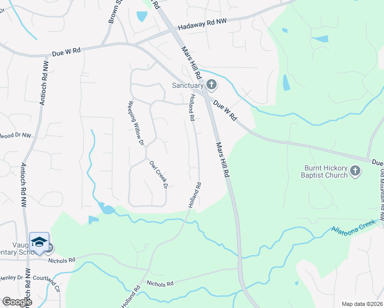 map of restaurants, bars, coffee shops, grocery stores, and more near 414 Holland Springs Drive Northwest in Powder Springs