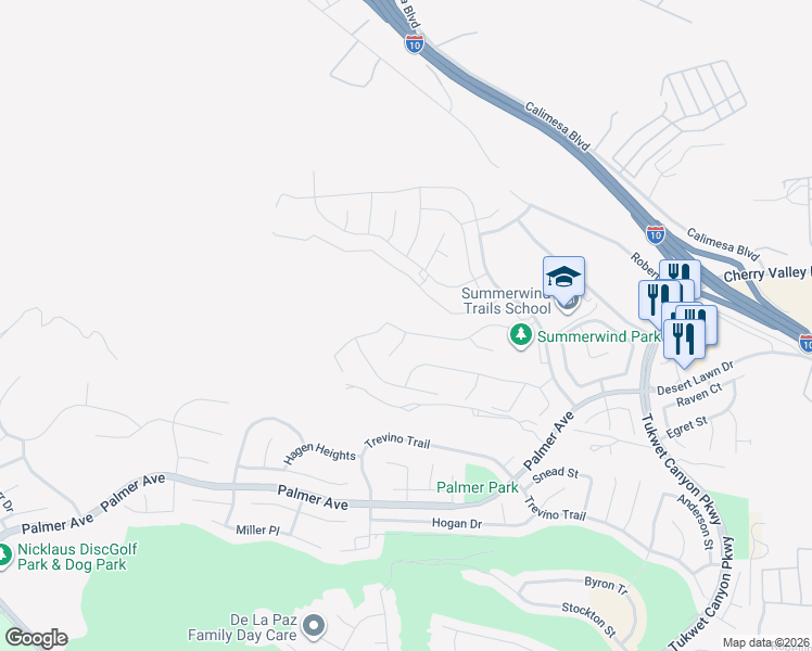 map of restaurants, bars, coffee shops, grocery stores, and more near 1358 Chestnut Road in Calimesa