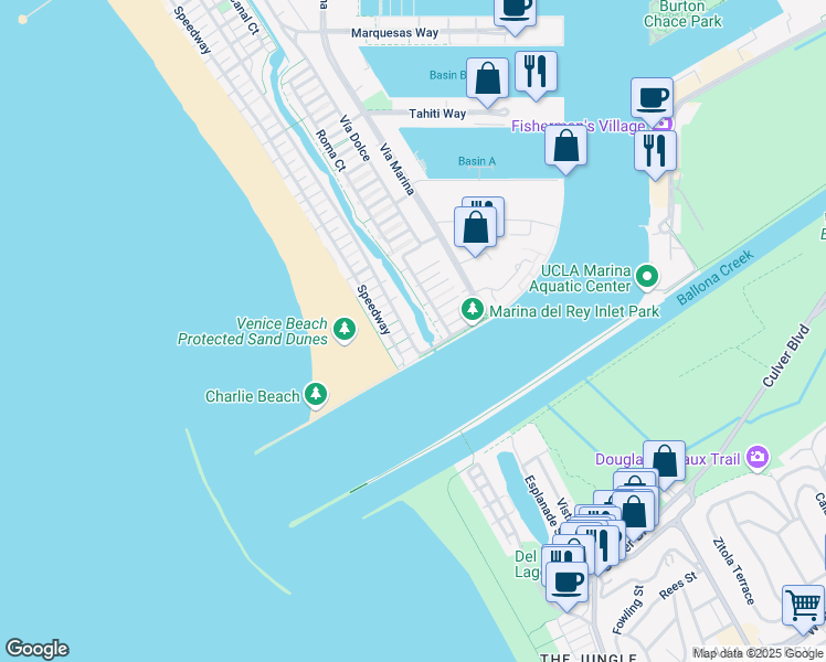 map of restaurants, bars, coffee shops, grocery stores, and more near 5418 Pacific Avenue in Marina del Rey