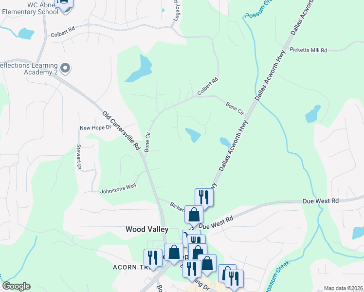 map of restaurants, bars, coffee shops, grocery stores, and more near 204 Battle Drive in Dallas