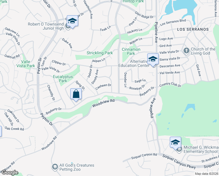 map of restaurants, bars, coffee shops, grocery stores, and more near 15772 Aqueduct Lane in Chino Hills