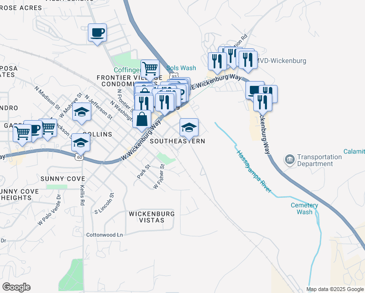 map of restaurants, bars, coffee shops, grocery stores, and more near 278 South Tegner Street in Wickenburg
