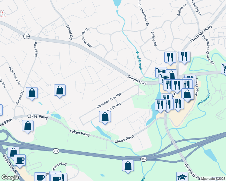 map of restaurants, bars, coffee shops, grocery stores, and more near 1179 Maude Way in Lawrenceville