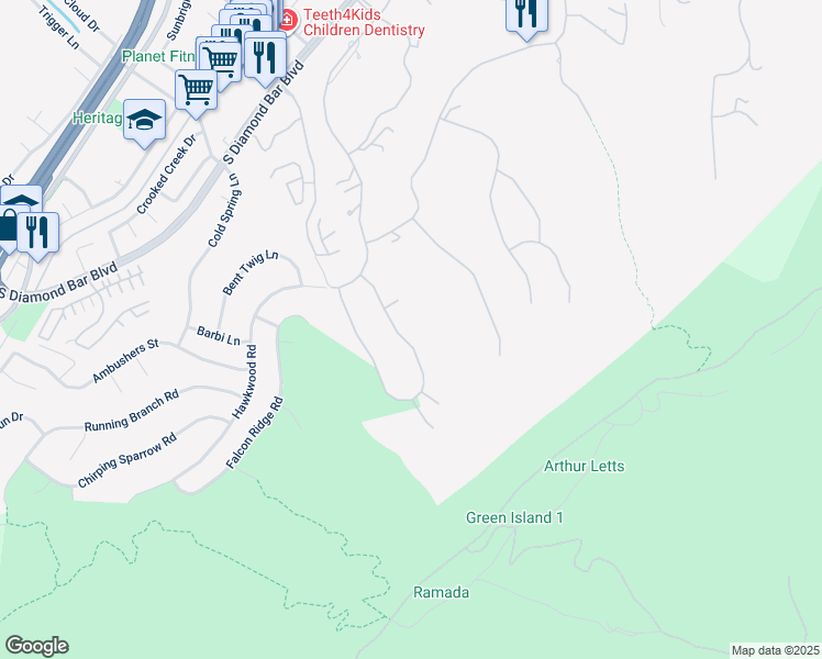 map of restaurants, bars, coffee shops, grocery stores, and more near 2828 Water Course Drive in Diamond Bar