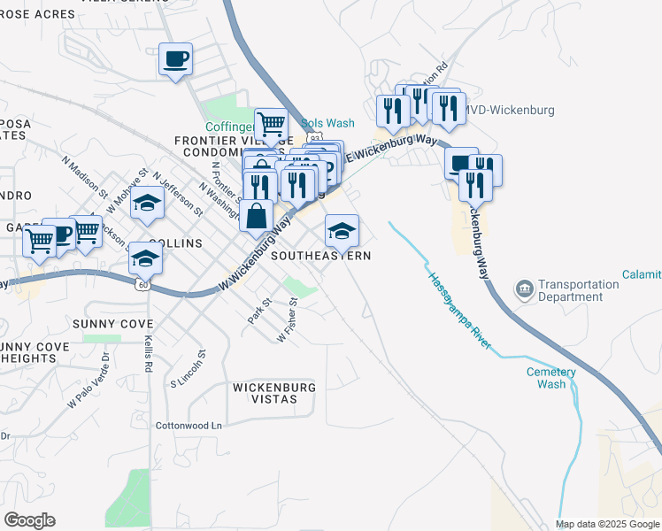 map of restaurants, bars, coffee shops, grocery stores, and more near 278 South Tegner Street in Wickenburg