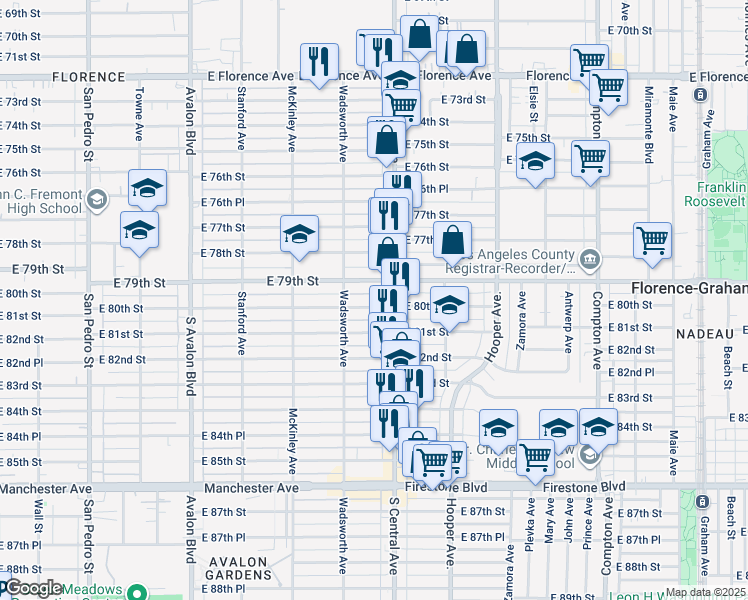 map of restaurants, bars, coffee shops, grocery stores, and more near in Los Angeles