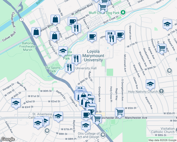map of restaurants, bars, coffee shops, grocery stores, and more near 7815 Nardian Way in Los Angeles
