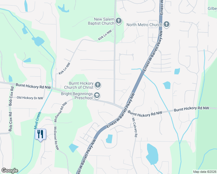 map of restaurants, bars, coffee shops, grocery stores, and more near 531 New Salem Road in Marietta