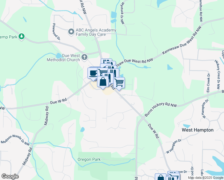 map of restaurants, bars, coffee shops, grocery stores, and more near 3879 Due West Road Northwest in Marietta
