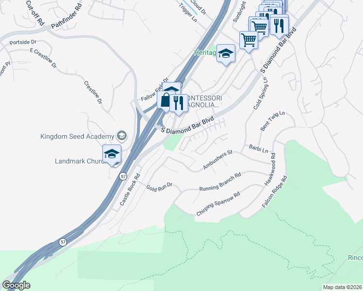 map of restaurants, bars, coffee shops, grocery stores, and more near in Pomona