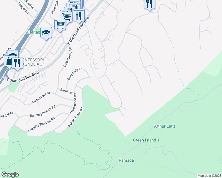 map of restaurants, bars, coffee shops, grocery stores, and more near 21880 Golden Canyon Court in Diamond Bar