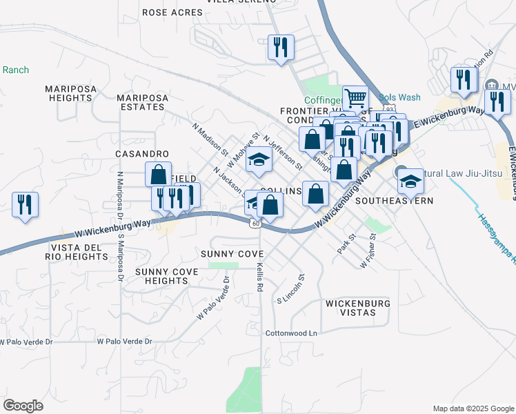 map of restaurants, bars, coffee shops, grocery stores, and more near 500 West Wickenburg Way in Wickenburg
