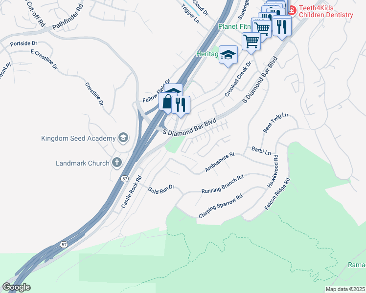 map of restaurants, bars, coffee shops, grocery stores, and more near 3135 Marigold Circle in Diamond Bar