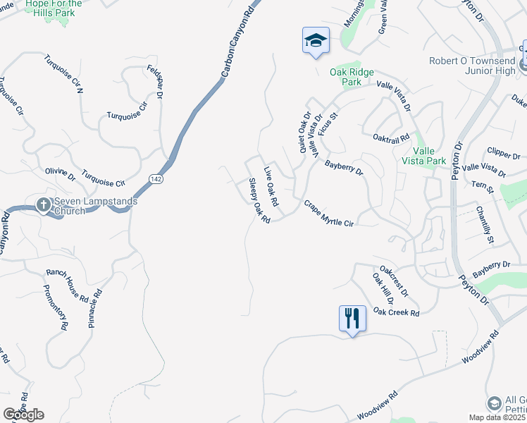 map of restaurants, bars, coffee shops, grocery stores, and more near 15757 Sleepy Oak Road in Chino Hills