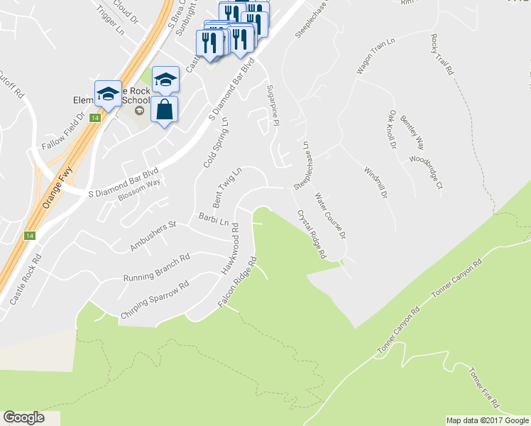 map of restaurants, bars, coffee shops, grocery stores, and more near 3233 Falcon Ridge Road in Diamond Bar