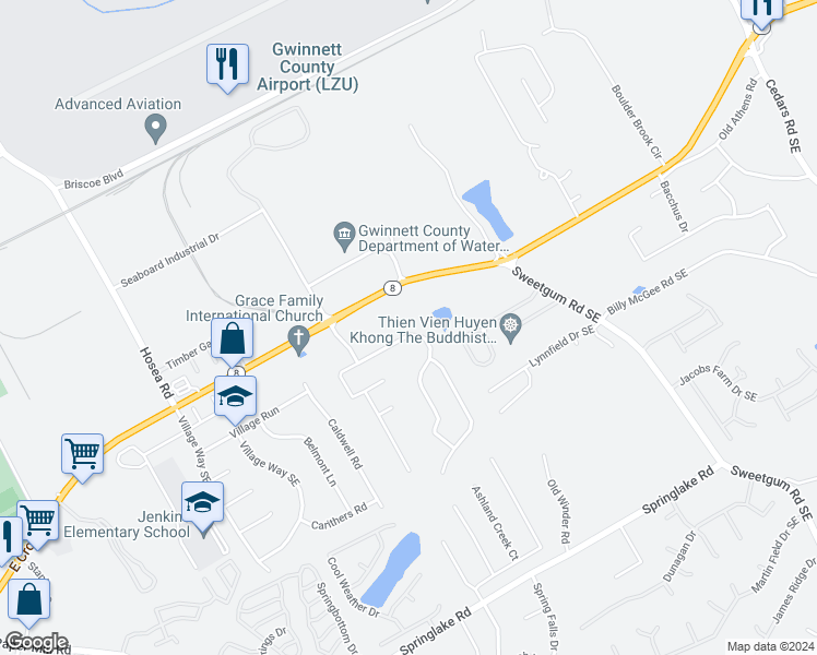 map of restaurants, bars, coffee shops, grocery stores, and more near 770 Amelia Grove Lane Southeast in Lawrenceville