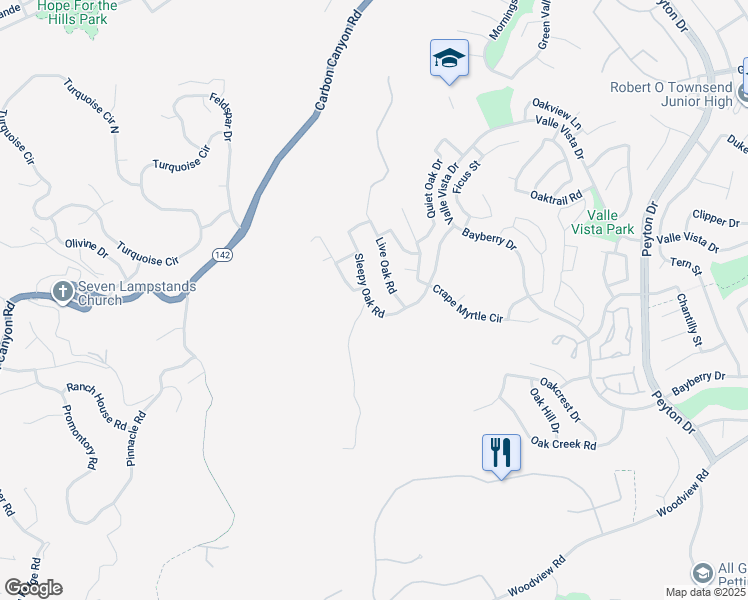 map of restaurants, bars, coffee shops, grocery stores, and more near 15757 Sleepy Oak Road in Chino Hills