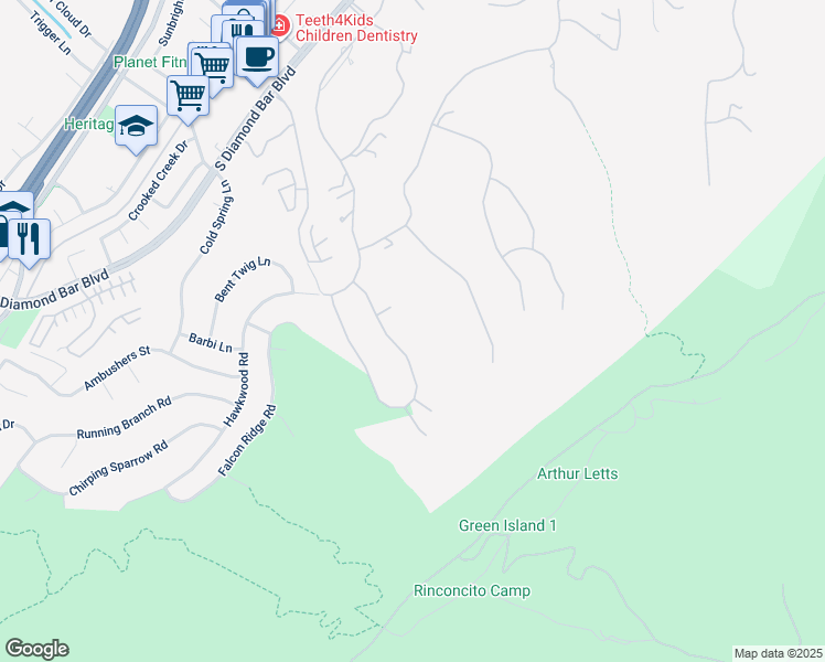 map of restaurants, bars, coffee shops, grocery stores, and more near 2828 Water Course Drive in Diamond Bar