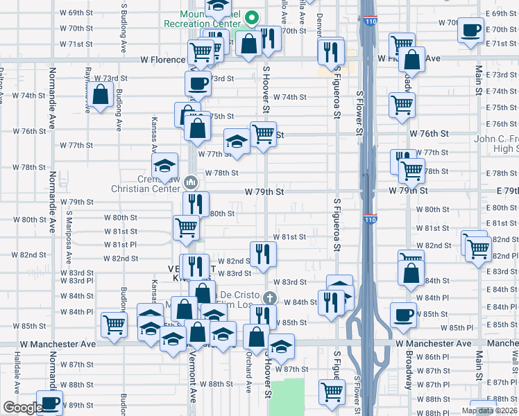 map of restaurants, bars, coffee shops, grocery stores, and more near in Los Angeles