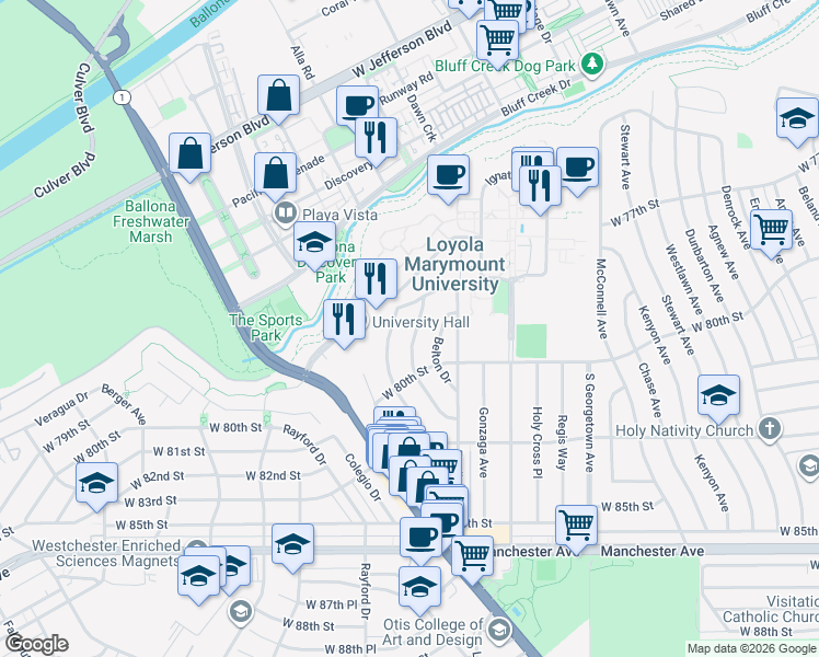 map of restaurants, bars, coffee shops, grocery stores, and more near 7815 Nardian Way in Los Angeles