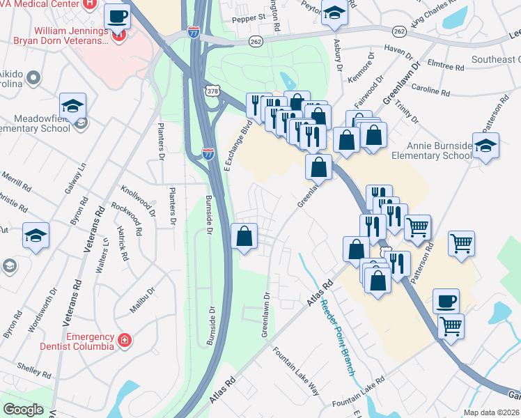 map of restaurants, bars, coffee shops, grocery stores, and more near 168 Top Forest Drive in Columbia