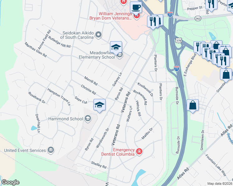 map of restaurants, bars, coffee shops, grocery stores, and more near 626 Galway Lane in Columbia