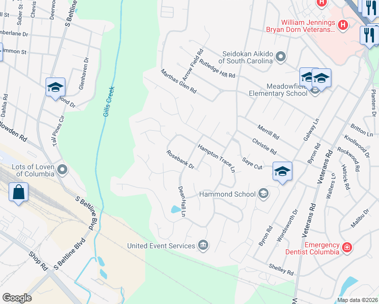 map of restaurants, bars, coffee shops, grocery stores, and more near 409 Hampton Trace Lane in Columbia