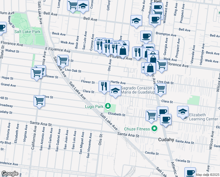 map of restaurants, bars, coffee shops, grocery stores, and more near 7614 1/2 Otis Avenue in Cudahy