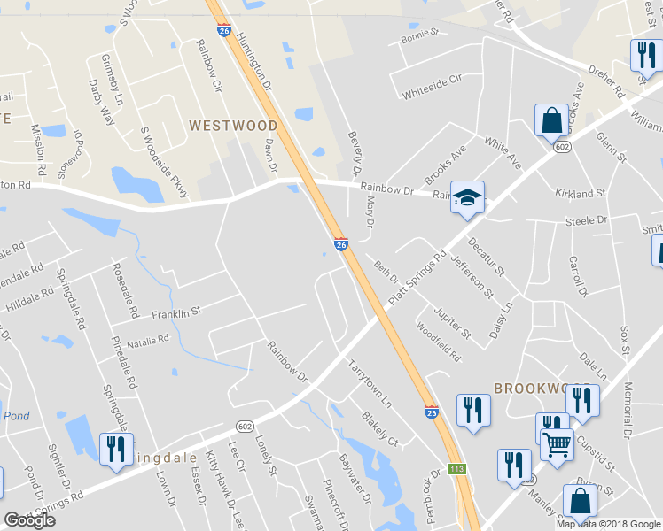map of restaurants, bars, coffee shops, grocery stores, and more near 908 Tarrytown Lane in West Columbia