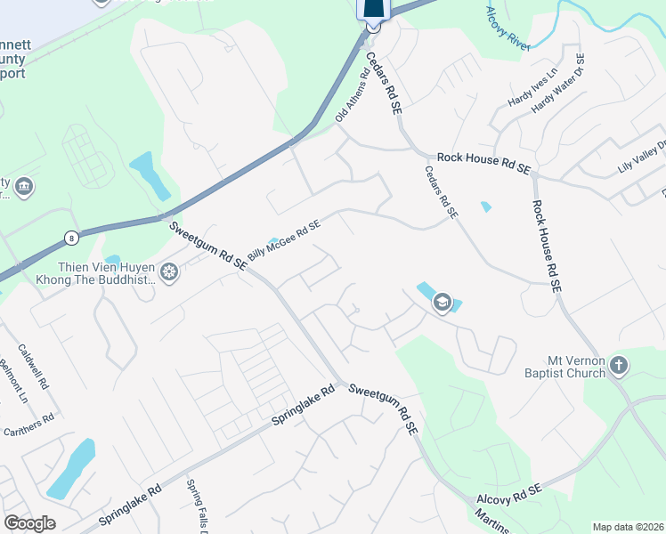 map of restaurants, bars, coffee shops, grocery stores, and more near 1042 Wallace Hill Ridge Southeast in Lawrenceville