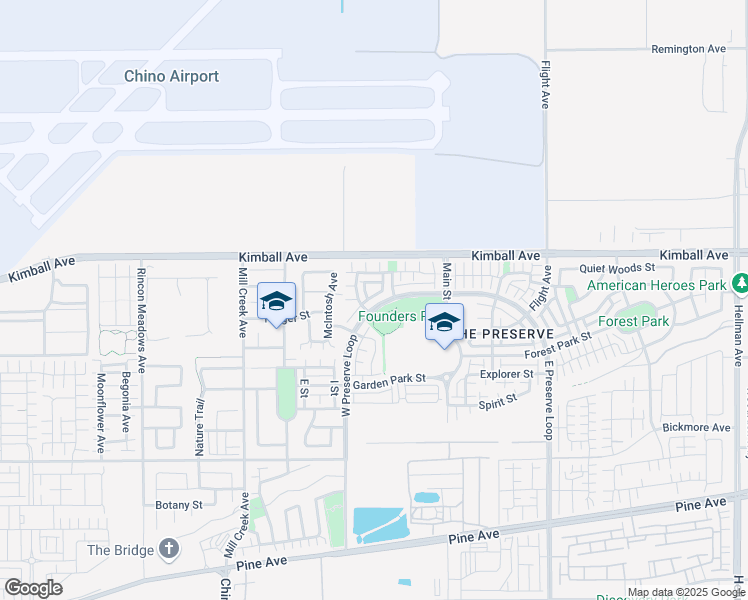 map of restaurants, bars, coffee shops, grocery stores, and more near 8150 West Preserve Loop in Chino