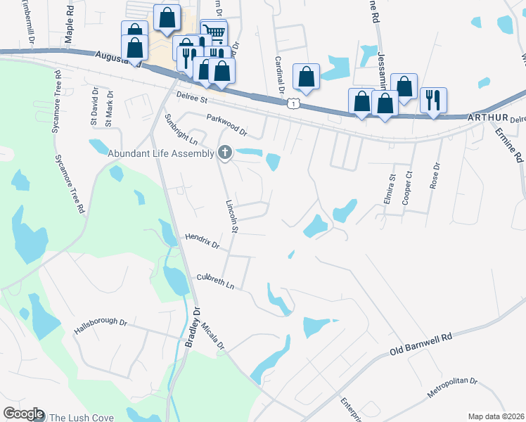 map of restaurants, bars, coffee shops, grocery stores, and more near 136 Parkstone Way in West Columbia