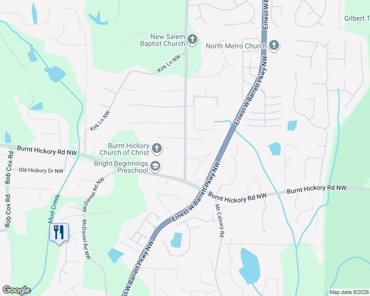 map of restaurants, bars, coffee shops, grocery stores, and more near 531 New Salem Rd in Marietta