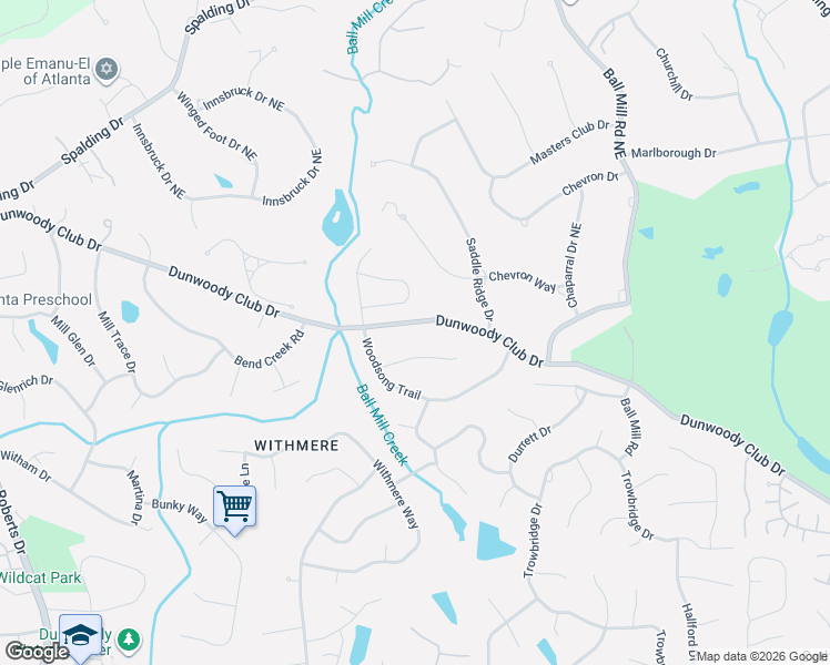 map of restaurants, bars, coffee shops, grocery stores, and more near 3755 Dunwoody Club Drive in Atlanta