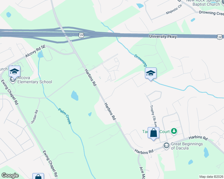 map of restaurants, bars, coffee shops, grocery stores, and more near 2438 Courtney Renea Drive in Dacula