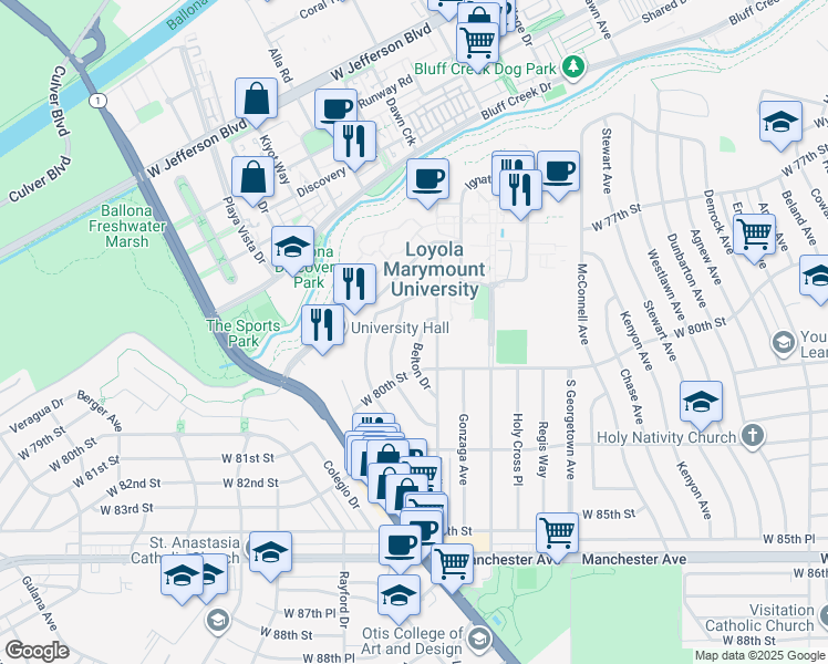 map of restaurants, bars, coffee shops, grocery stores, and more near 7931 Belton Drive in Los Angeles