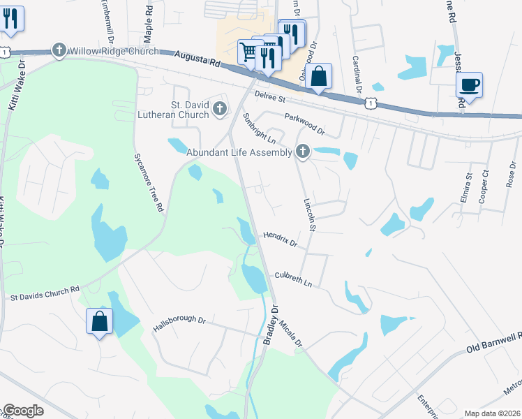 map of restaurants, bars, coffee shops, grocery stores, and more near 236 Tanya Lane in West Columbia