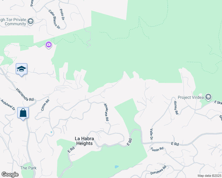 map of restaurants, bars, coffee shops, grocery stores, and more near 918 Reposado Drive in La Habra Heights
